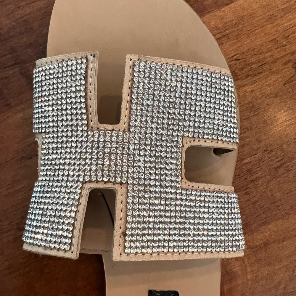 Steven Greece Rhinestone H Style Slides Size 7.5 - Picture 2 of 6